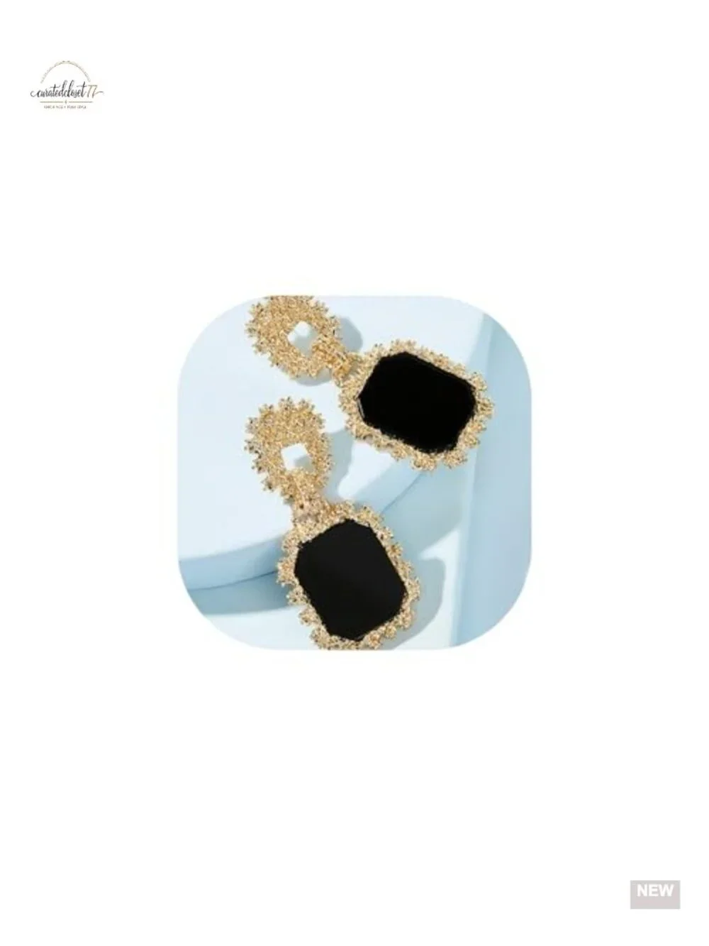 Geometric Pendant Dangle Drop Earrings for Women - Matte Black Gold Two-Tone